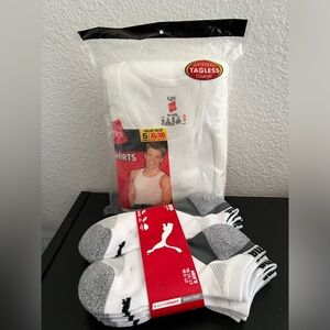 *NEW* Mens Puma 6 Pack No Show Socks & Hanes 5 Pack Tagless A-Shirts